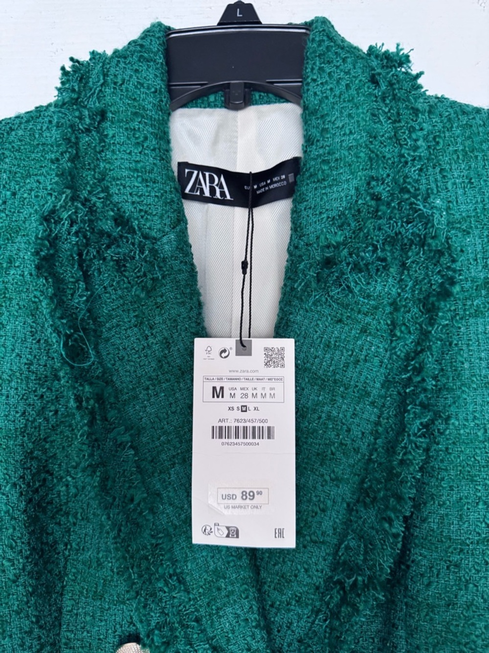 Zara Emerald Green Tweed Double-Breasted Cropped Blazer - Picture 3 of 4